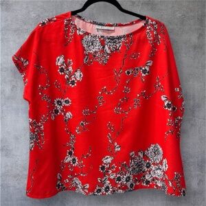 Bryn Walker Red Floral Short Sleeve Blouse Size XS